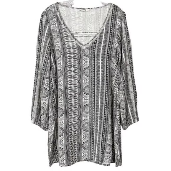 Roxy April Morning Black and White Boho Long Sleeve Mini Dress, Size X-Small - Picture 3 of 4
